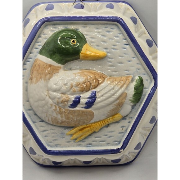 Vintage Ceramic Mallard  Duck Wall Hanging Painted Pie Mold Retro Kitchen - Picture 7 of 11